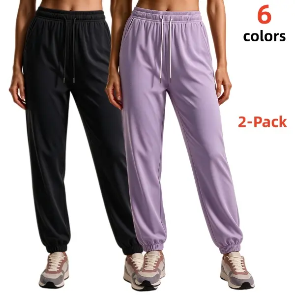 Women's Drawstring Jogger Sweatpants 2-Pack Elastic High Waist Cuffed Athletic Tapered Pants Multi Solid Colors Great Value Soft Stretch Breathable Loose Fit for Home Loungewear Gym Workout Daily Casual Street Wear