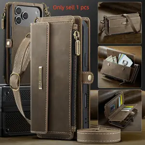 Wallet Case Cover for iPhone 17 Pro Max with Rfid Protection, Stand & Card Slots, Short Lanyard + Long Shoulder Strap, Unisex Design