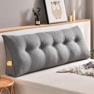 Gray Cotton and Hemp Triangle Wedge Headboard Pillows Backrest Support Cushion Reading Bolster Pillow