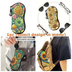 1pc DIY Diamond Art Glasses Case for Adults, PU Leather Eyeglasses Storage Bags with Zipper Keychain, Portable Sunglasses Storage Box for Daily Use and Travel, Gifts for Friends and Family, Suitable for Graduation, Birthday, Portable Sunglasses Organizer
