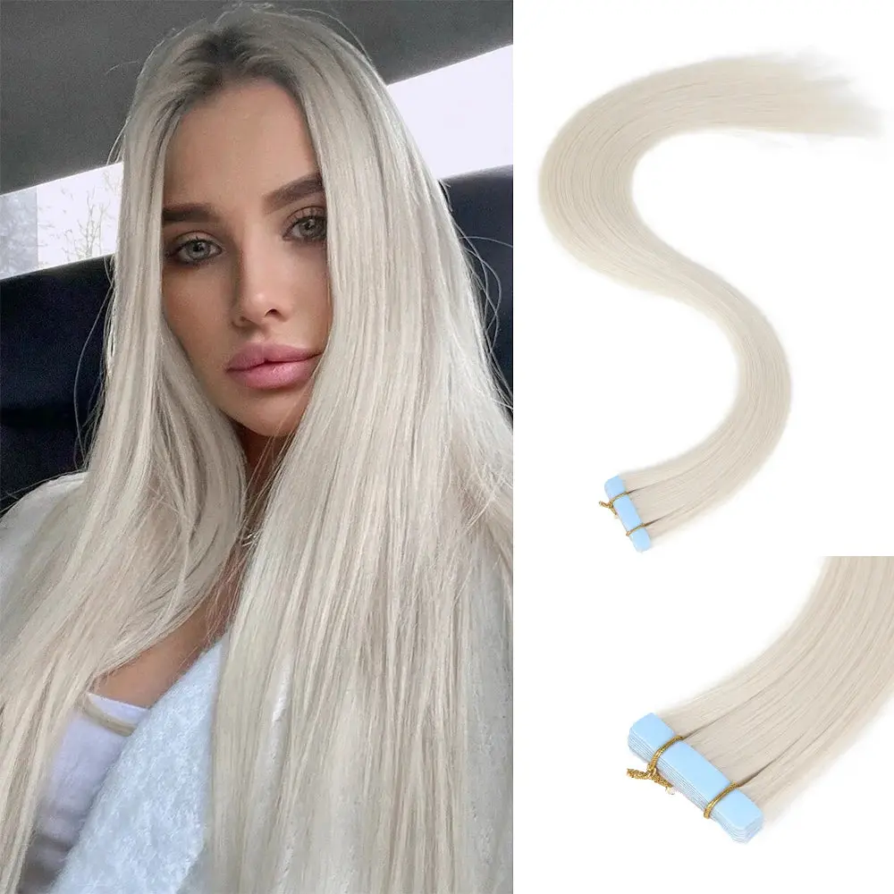 Tape in Hair Extensions Human Hair, 20Inch 10Pcs  25g  Seamless Weft Tape Invisible Adhesive Tape In Hair Extensions