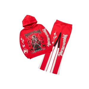 Deathrow Red/White Hoodie/Stacked Track Pant Set