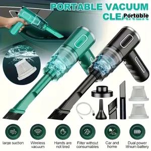 Portable Vacuum Cleaner, Wireless Handheld Model With Integrated Blowing And Suction, 4 Accessories, 2 Replaceable Filter Cartridges, Cyclone Suction, Fast Dust Blowing, 2000mAh Lithium Battery, USB Charging Model, Suitable For Cars And Homes