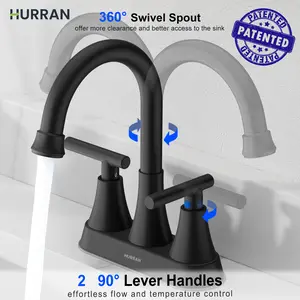 Hurran 4-Inch Bathroom Faucet features a 2-handle centerset design made of durable, lead-free stainless steel. Resists Fingerprints Rvs pop-up drain black Installation