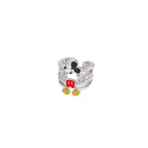 Disney Mickey Open Ring Classic Design with Iconic Red Shoes & Black Bow Silver-Tone Jewelry for Fans