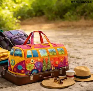 Boho Quilted Weekender Bag, Hippie Floral Travel Duffle, Lightweight Carry-on Overnight Bag for Women Men