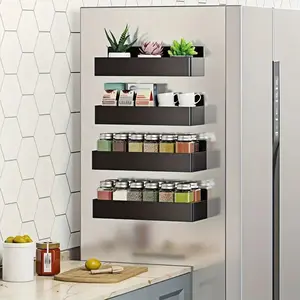2PCS/4PCS No-Drill Magnetic Spice Rack Set Multi-Functional Wall-Mounted Organizer Heavy-Duty Storage fridge Shelf Compatible With Microwaves Washers Coffee Makers Dishwashers Kitchen Bathroom Coffee Bar Accessories Decor