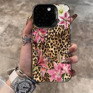 Leopard print lily pattern, drop and slip-resistant TPU full-wrap lens phone case, compatible with iPhone 17, 16, 15, 14, 13, 12, 11, XS, X, and other series models, perfect as a gift for friends or family