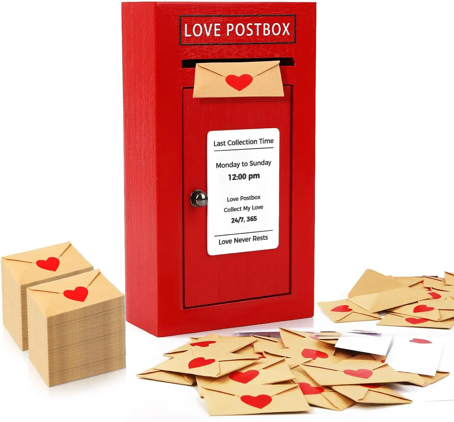 Romantic Love Postbox with 50 Mini Love Notes and Envelopes, Valentines Day Gifts for Him, Cute Valentines Gift for Husband Boyfriend, Vday LoveLetter, Long Distance Relationship Gifts