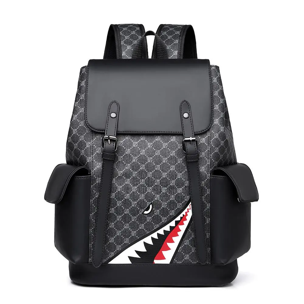 Vintage Check Shark Flap Backpack, Spring New Men Casual Backpack, Large Capacity Rucksack, Fashion Daily Travel Student School Backpack