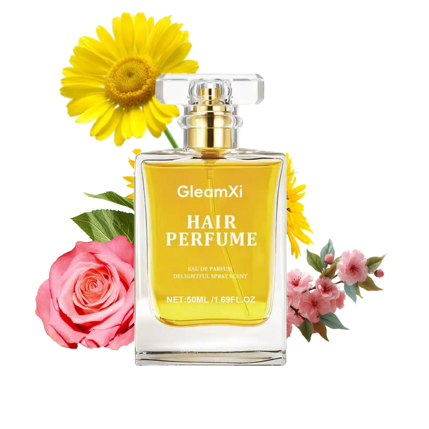 Hair Perfume Mist with Natural Rose & Cherry Blossom, Nourishing & Odor-Removing Scent Spray for All Hair Types, Long-Lasting & Alcohol-Free Formula, 50ml, Adults, Liquid, Flowers, Fragrance, Natural Extracts, Mist Mid-Lengths, Botanical Exts., Mist On En