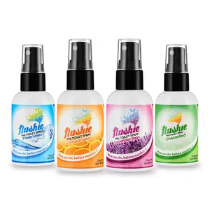 Flushie Pre-Toilet Spray for Poop Travel Size Toiletries Bathroom Spray. 4-Pack Assorted Mix Toilet Deodorizer Traveling Essentials Poop Odor eliminator Lavender Bottle Nature Scented Aroma Scent Fragrance Freshener