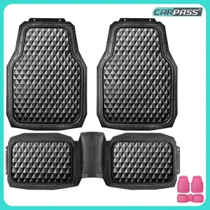 CAR PASS 3pcs Heavy Duty Rubber Car Mats, Deep Dish All-Weather Floor Mat for Car Full Set Durable Anti-Slip 3D Rhombus Waterproof Trim to fit Liner Universal Fit Automotive,Sedan,SUV,Truck Vehicle Carbon