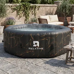 Relxtime Inflatable Hot Tub (Inflatable Pool) for 4-6 People, Octagonal Portable Outdoor Jets Hot Tub with 130 Bubble Jets, Insulated Cover, Filters, Black Gold, Jets Hot Tubs