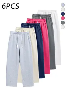 6-pack men’s loose straight sweatpants with adjustable drawstring elastic waistband, soft breathable fabric, versatile casual pants for all seasons