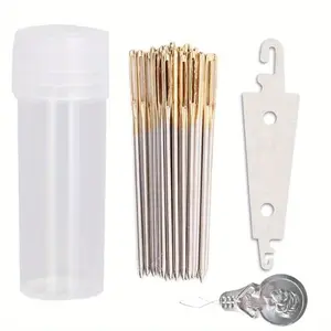 Cross Stitch Needle Set, Include 100 Pcs 28# Cross Stitch Needles in a Bottle, 1 Stainless Steel Needle Threader and 1 Gourd Shaped Plastic Needle Threaders, Suitable as a Gift for Friends who Love Embroidery