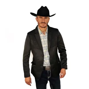 Men's Premium Western Cowboy Blazer – Embroidered Black Country Style Jacket, Lamasini-513 Negro