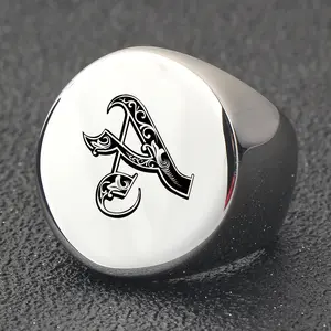 Men's Initial 'A' Circular Stainless Steel Scrolling Ring - Basic Street Hip-Hop Fashion Jewelry Accessory - Ideal for Daily, Party Use - Thanksgiving Gift Option, Men's Jewelry, Initial Rings,summerwins