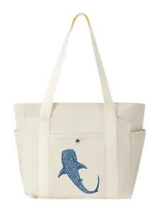 Speckled Whale Shark Silhouette Chic Pattern Trendy Multi-Pocket Canvas Shoulder Bag Casual Shopping Bag