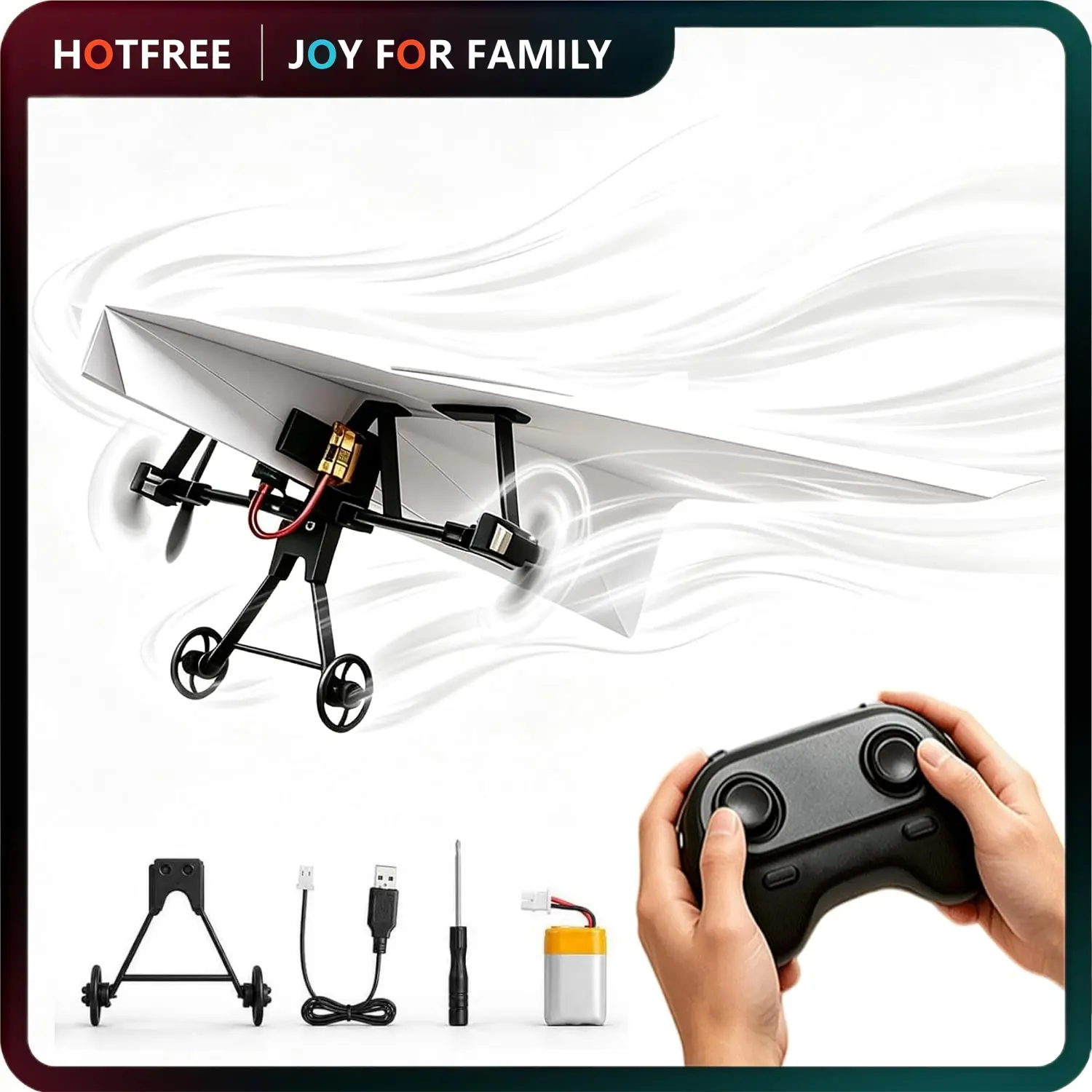 Hotfree RC Paper Airplane Kit - Remote Control Plane with Gyro Stabilizer, Dual Propellers, Less Wobble Flying, DIY Foldable STEM Toy, Easy-to-Assemble Teen Boy Gifts for Kids & Adults