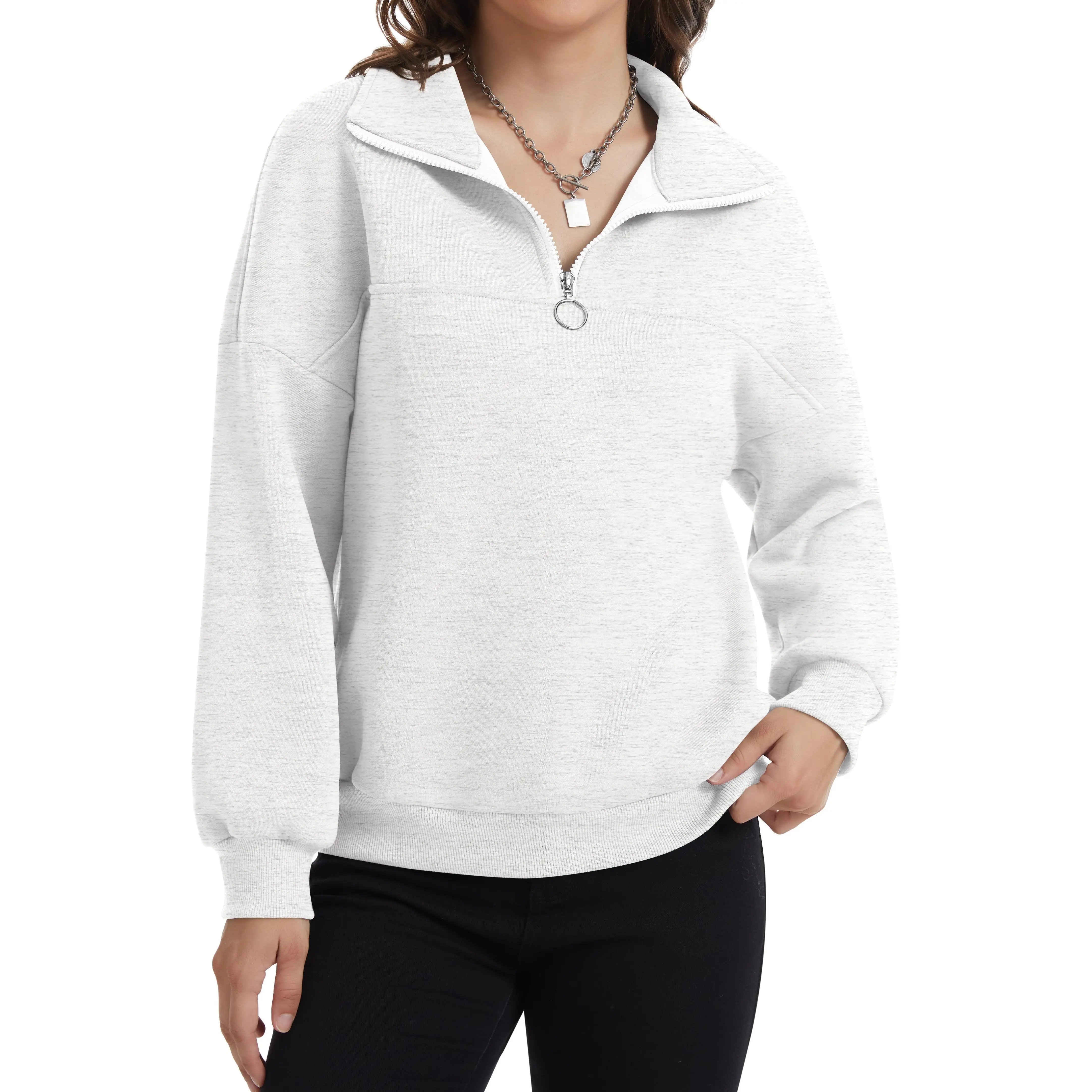 Women's Fleece Lined Quarter Zip Pullover Sweatshirt, Long Sleeve High Neck Casual Loose Fit Tops, Warm Fall Winter Clothing