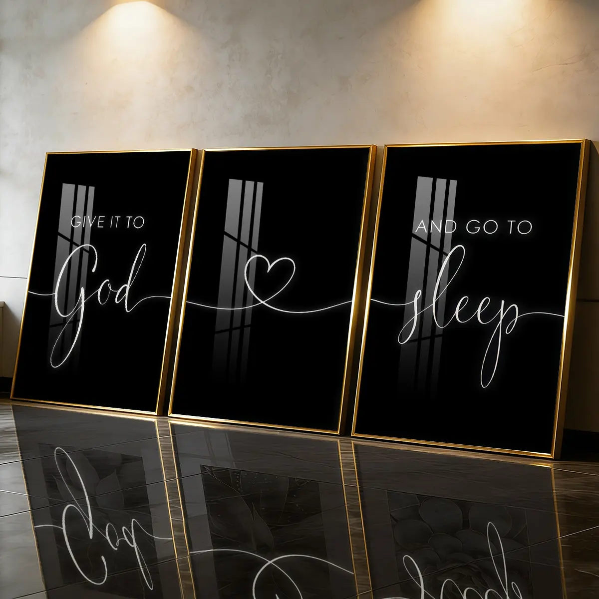 3Pcs Aluminum Alloy Framed Painting, Minimalist Give It To God And Go To Sleep Quotes Print Picture, Home Decoration Items For Living Room, Bedroom, OfficeWall Decor, Odorless Print Artwork, Luxury Perfect Gift For Friends And Family