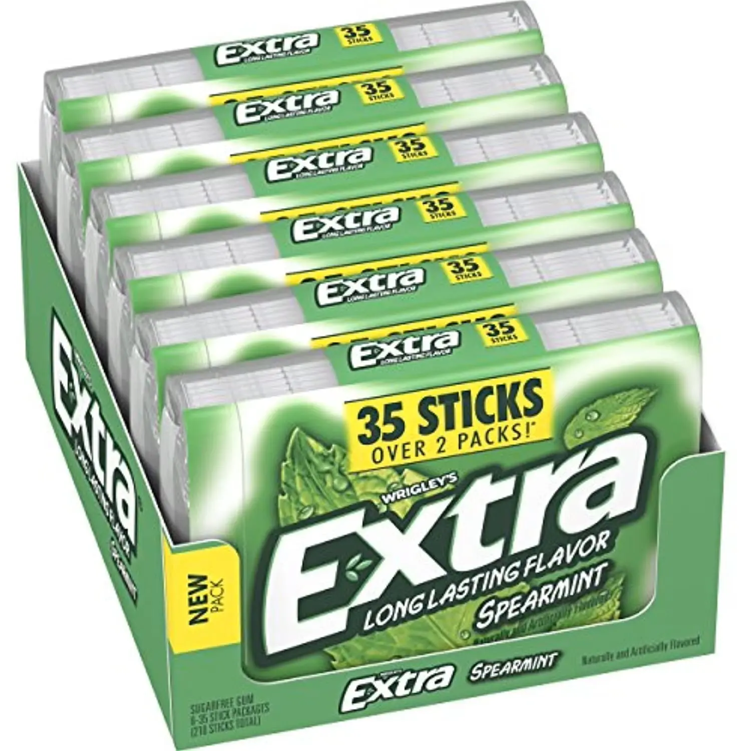 Extra Spearmint Flavor Alcohol-Free Sugar-Free Chewing & Bubble Gum Snack, Bulk 2-Pack (35 Count Each), Low-Calorie Fresh Breath Solution