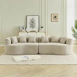 Curved sectional sofa, 111.5 inch super modern boneless cloud sofa, with 6 pillows, luxury Chenille/corduroy four seat memory foam sofa, deep seat design