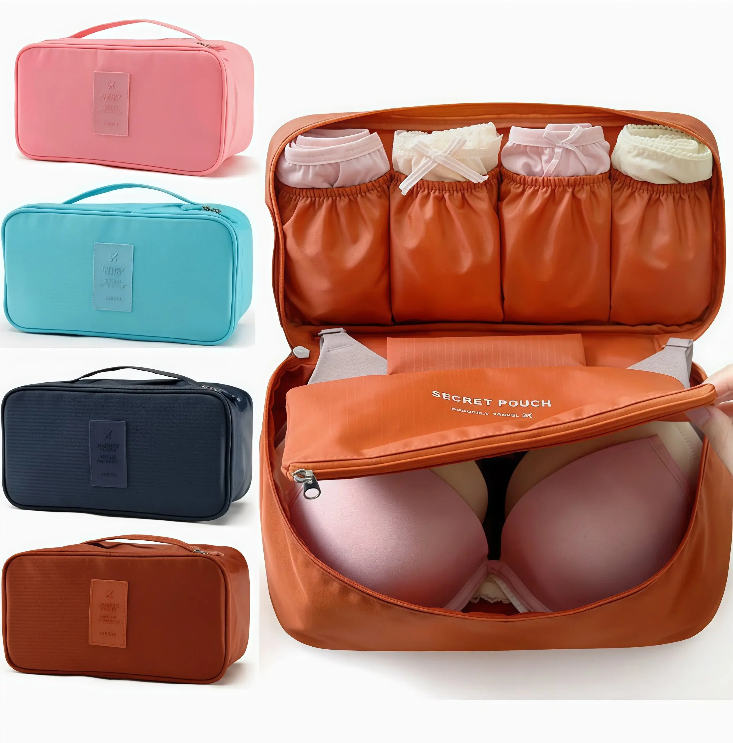 Women's Waterproof Nylon Travel Organizer - Multi-Compartment Lingerie & Cosmetics Storage Pouch, Lightweight Foldable Carry-On, Travel Containers, Compact, Multiple Slots