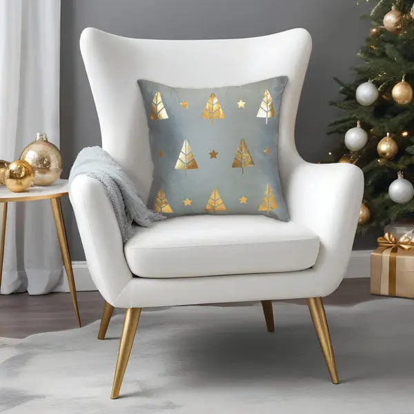 18x18 in (18" x 18") Modern Gold Tree Motif Square Decorative Polyester Cushion, Home Textile Soft Furnishing Pillow