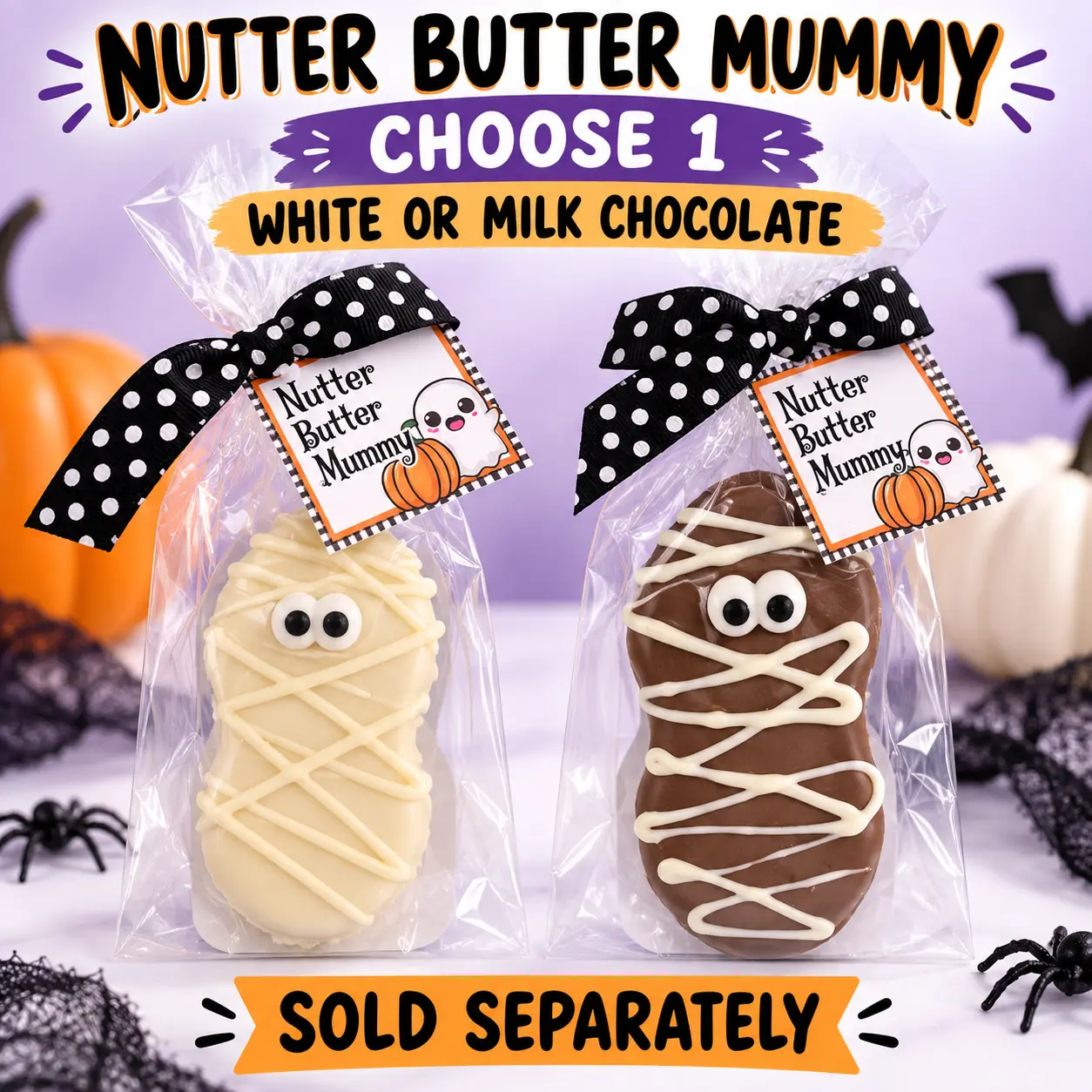 Nutter Butter Mummy Chocolate-Covered Cookies - Choose White or Milk Chocolate - Halloween Snack Treat