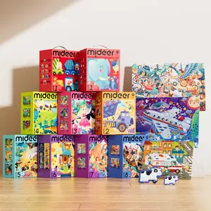 Mideer Level Up! Puzzles with Storage Bag - Level 2 -9P-16P Animal Families Theme 4 Puzzles per Box for Kids Ages 2.5+