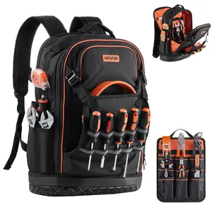 VEVOR Tool Backpack, 65 Pockets, Heavy-duty Tools Storage Organizer Work Bags with Laptop Compartment & Molded Base, Electrician Jobsite Backpack for Electrician, Repairman, and HVAC Techs