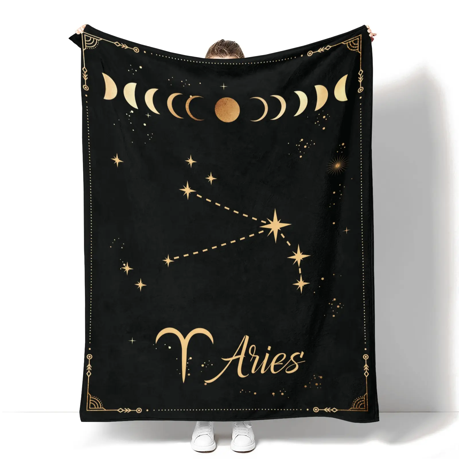 Aries Constellation Print Astrology Throw Blanket - Lightweight Microfiber, Soft Texture, Sun and Moon Zodiac Theme Decor, Machine Washable Meaningful Gift for Adults, Astrology Throws, Microfibre