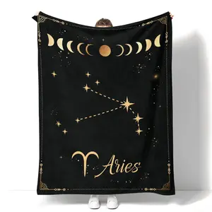 Aries Constellation Celestial-Themed Blanket - Lightweight Microfiber Astrology Throw, Sun and Moon Zodiac Decor, Meaningful Gifts for Adults, Celestial-Themed Blankets