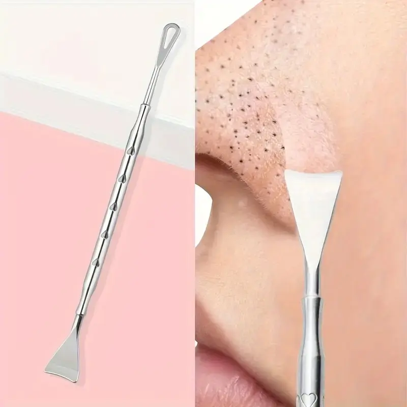 Stainless Steel Dual Head Blackhead Remover Tool, Portable Skincare Accessory, Ergonomic Handle, No Power Needed, Durable Metal Finish, Blackhead Removal