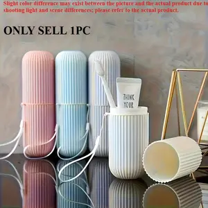Travel Dental Storage Box, Toothbrush and Toothpaste Storage Tube, Portable 2-in-1 Mouthwash Cup, Simple Vertical Texture Design, Dustproof and Antibacterial, Essential for Business Trips, Camping and Student Dormitories, Easy to Clean and Reusable