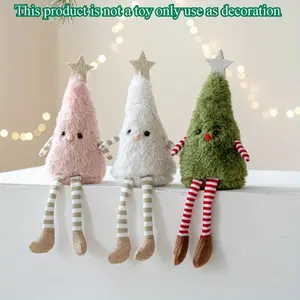 Cute Plush Christmas Tree Ornament with Star and Striped Socks, Fabric Holiday Decor, Perfect for Home Living Room Window