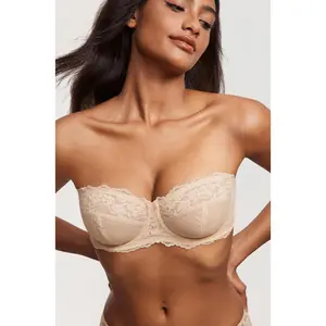 DOBREVA Unlined Lace Strapless Bra Sexy See Through Plus Size Convertible Underwire Bras