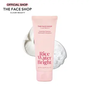 THE FACE SHOP Rice Water Bright Foaming Cleanser with Ceramide, Gentle Face Wash for Hydrating & Moisturizing, Makeup Remover, Korean Skincare