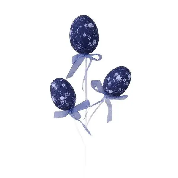 12.25" Chinoiserie Egg Pick x3 — Dark Blue/White