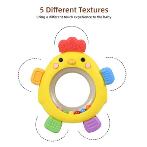 cute Chick Rattle Teether with 5 Textures, internal ball feature to encourage motor skills, Sensory Teether, baby chew teether toy, montessori toy