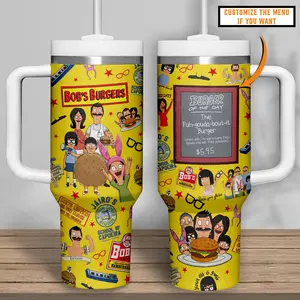 STORMMECH- Bob’s Burgers 40oz Insulated mug, insulated tumbler,  cartoon design, thermal mug, double wall vacuum stainless steel, straw lid with handle leak proof, keeps hot 12 hours cold 24 hours, valentine birthday gift