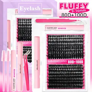 Individual Lash Clusters Eyelashes Extensions, 1 Set Natural High Quality Eyelashes & Extra Thick & Dramatic Volume & Reusable Individual Eyelash Glue Extension Kit with Makeup Tools, Eyelash Enhancing, Individual False Eyelash, DIY Lash Clusters