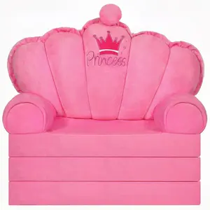 Pink  Chair  Sofa Lounger  Bed Couch for Seating,Soft Princess Comfy Foldable  Couch Fold Out for ,'s Chairs  for Birthday  1-5