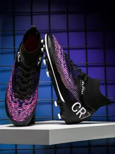 Men Women Cr7 High-Top long-stud Football Boots, Durable Leather Upper, Tpu Anti-Slip Sole, Shockproof Toe Cap, Streetwear & Training Shoes
