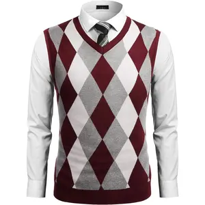 Men's Sleeveless V Neck Pullover Sweater Slim Fit Casual Argyle Sweater Vest