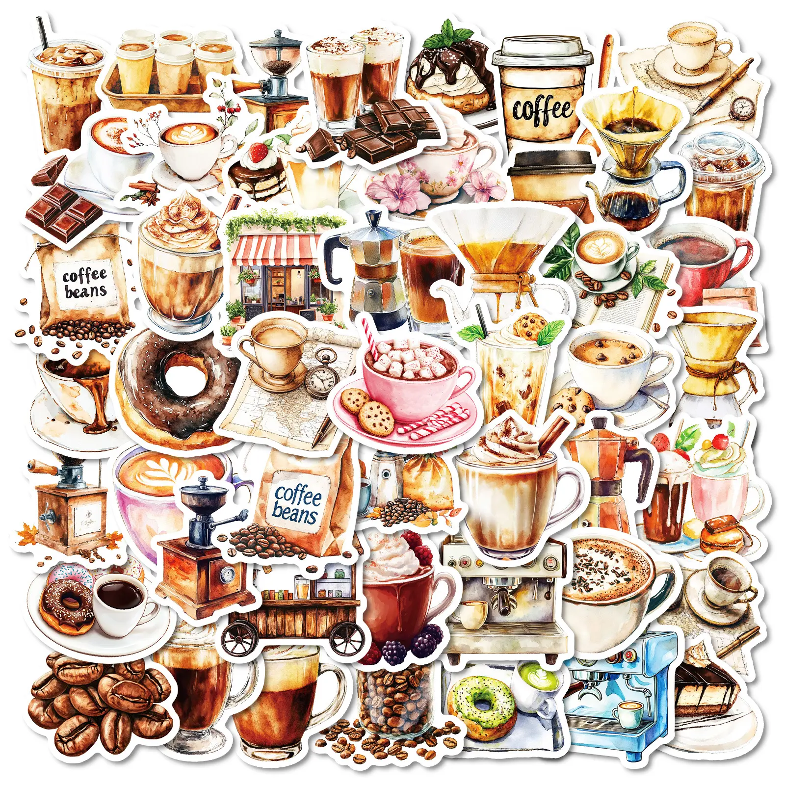 50 Sticker Sheets for Coffee Lovers, Sticker Decals Featuring Various Coffee-themed Decorations Suitable for Scrapbooks, Journals, Laptops, Water Bottles, Cars, Etc. A Gift with A Positive Message and Based on Faith. Stickers for Cars