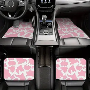4-Piece universal car floor mat set, pink cow print, waterproof, non-slip, washable polyester, suitable for cars, vans, SUVs - New Year's and Valentine's Day gifts ideal for all gendersdi, Waterproof car mats, Girly car interior sets