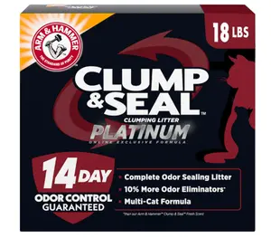 ARM & HAMMER Clump & Seal Platinum Multi-Cat Complete Odor Sealing Clumping Cat Litter, 14 Days of Odor Control 18lb